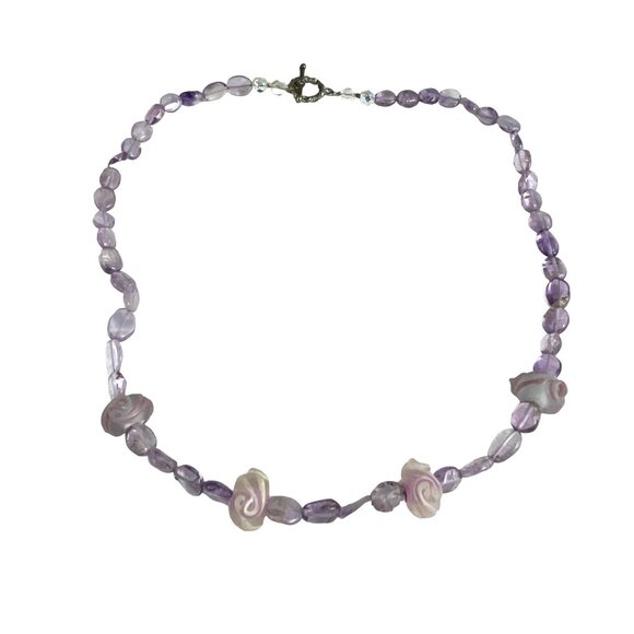 Purple Rose Amethyst Bead Necklace With Toggle Clasp - Picture 4 of 8